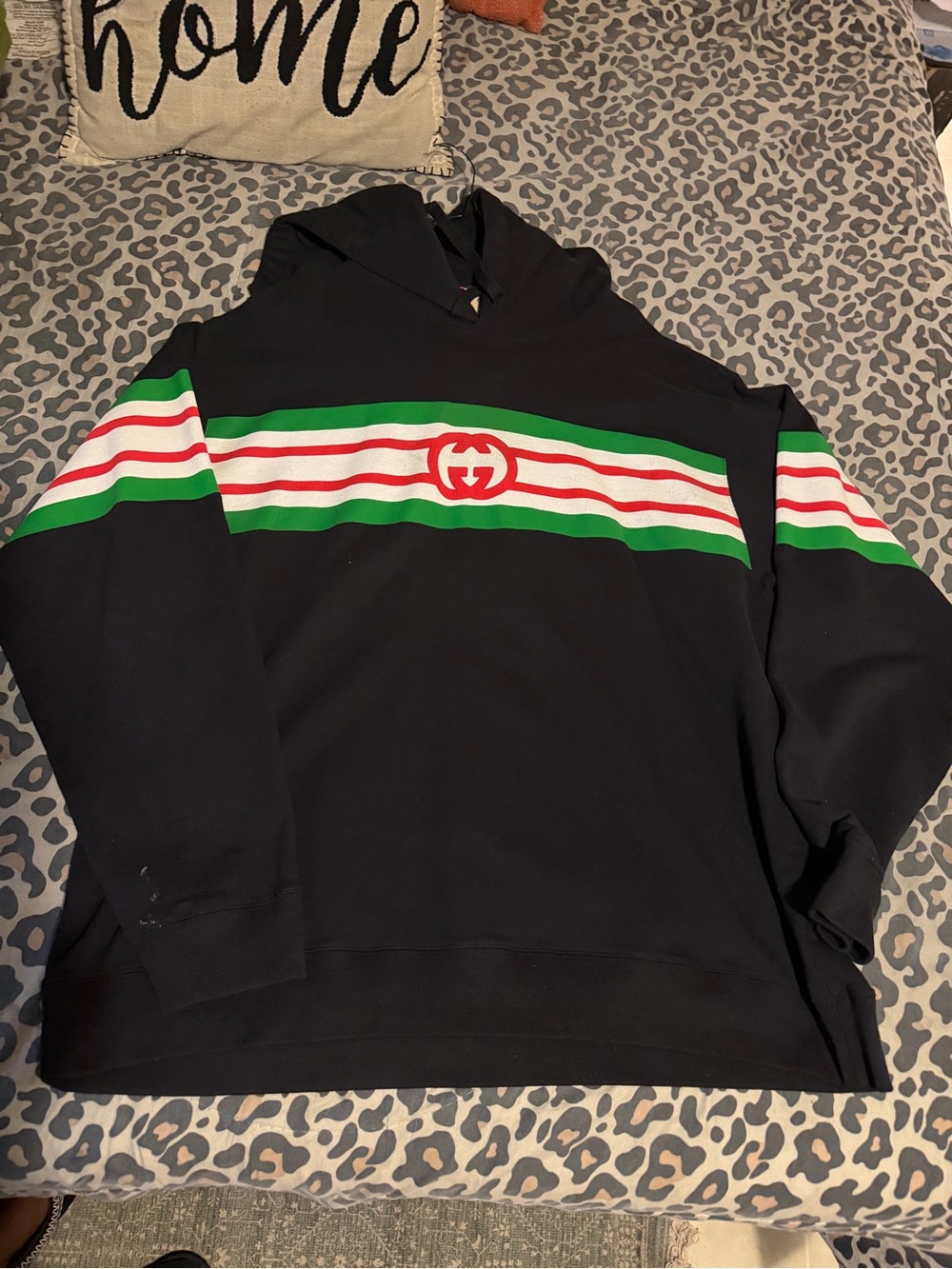 Gucci Black Hoodie with Red, White & Green Stripes
